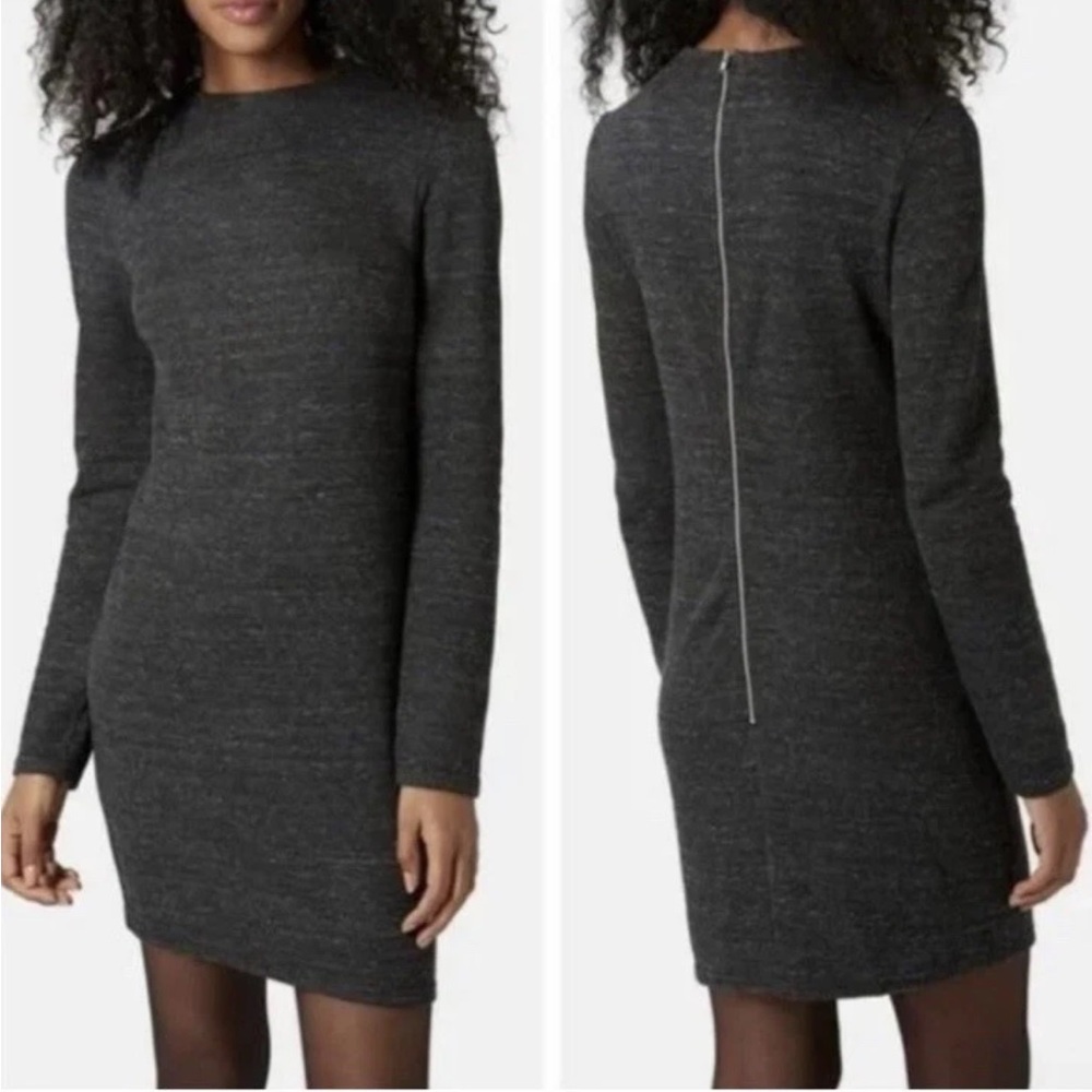 TopShop Knit Back Zipper Sweater Mini Dress Charcoal Gray 6